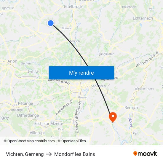 Vichten, Gemeng to Mondorf les Bains map