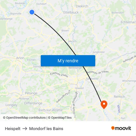 Heispelt to Mondorf les Bains map