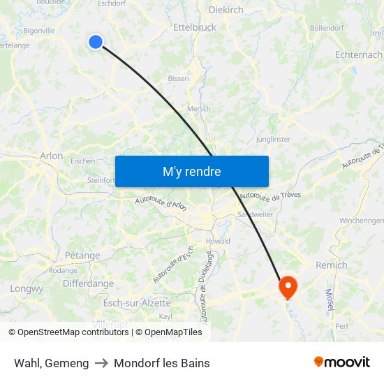 Wahl, Gemeng to Mondorf les Bains map