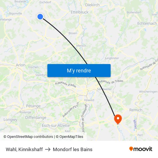 Wahl, Kinnikshaff to Mondorf les Bains map