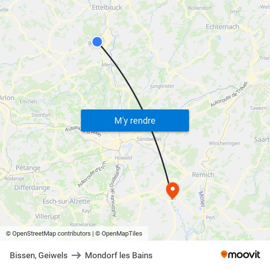 Bissen, Geiwels to Mondorf les Bains map