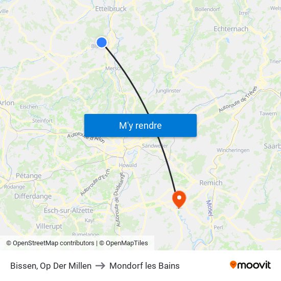 Bissen, Op Der Millen to Mondorf les Bains map