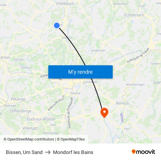 Bissen, Um Sand to Mondorf les Bains map