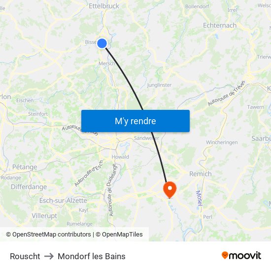 Rouscht to Mondorf les Bains map