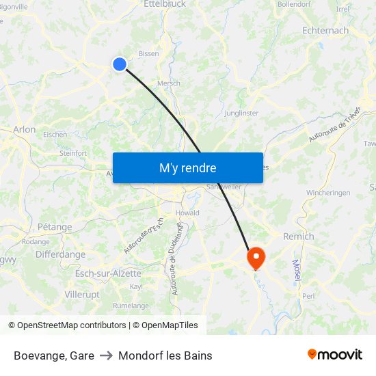 Boevange, Gare to Mondorf les Bains map
