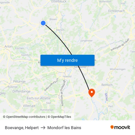 Boevange, Helpert to Mondorf les Bains map
