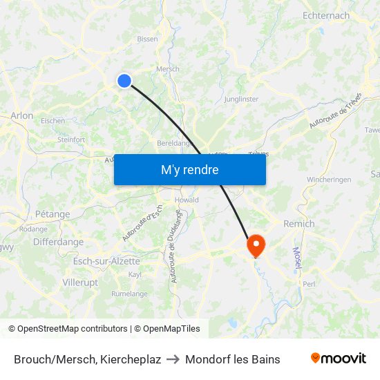 Brouch/Mersch, Kiercheplaz to Mondorf les Bains map