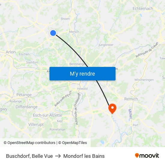 Buschdorf, Belle Vue to Mondorf les Bains map