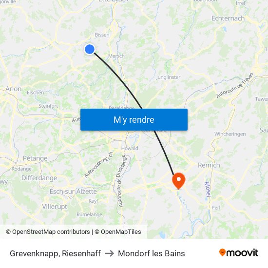 Grevenknapp, Riesenhaff to Mondorf les Bains map