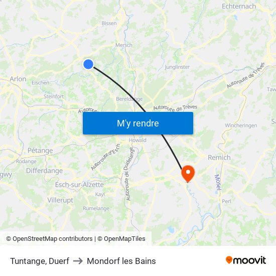 Tuntange, Duerf to Mondorf les Bains map