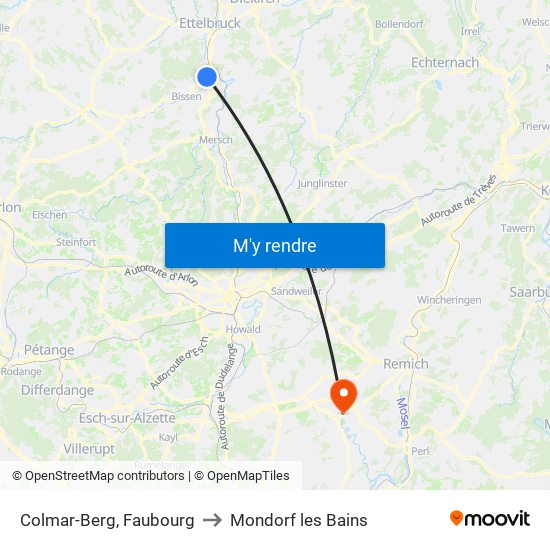 Colmar-Berg, Faubourg to Mondorf les Bains map