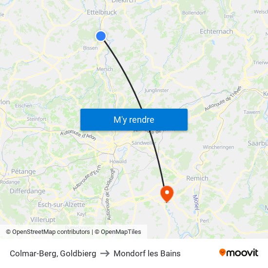 Colmar-Berg, Goldbierg to Mondorf les Bains map