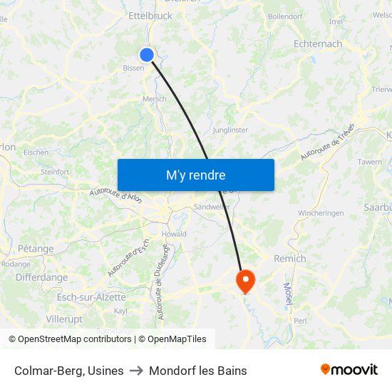 Colmar-Berg, Usines to Mondorf les Bains map