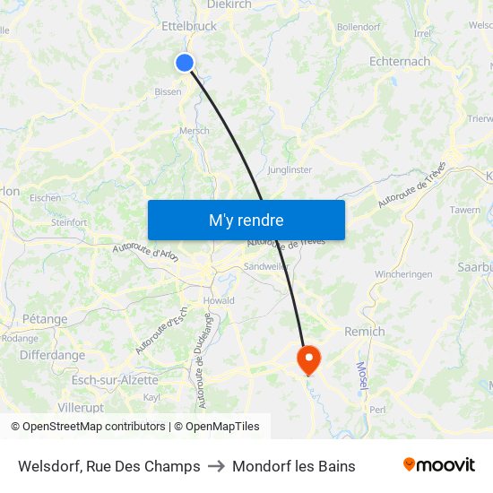 Welsdorf, Rue Des Champs to Mondorf les Bains map