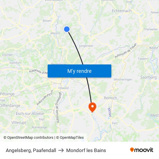 Angelsberg, Paafendall to Mondorf les Bains map