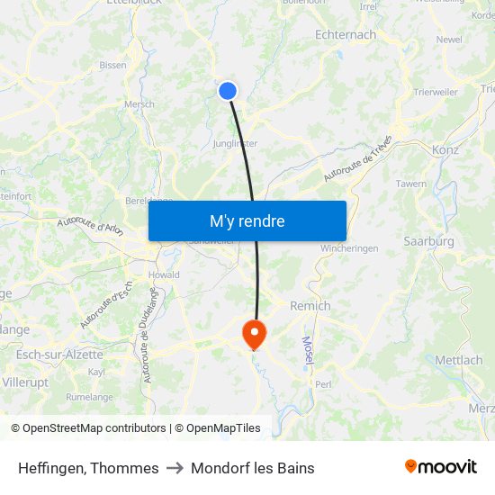Heffingen, Thommes to Mondorf les Bains map