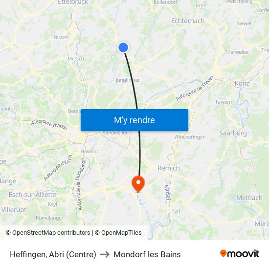 Heffingen, Abri (Centre) to Mondorf les Bains map