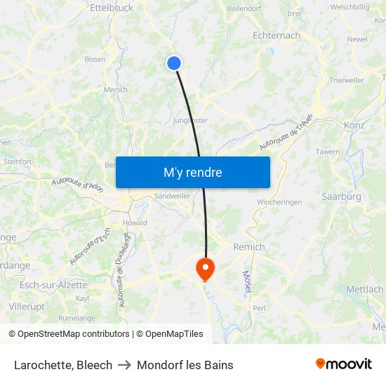 Larochette, Bleech to Mondorf les Bains map