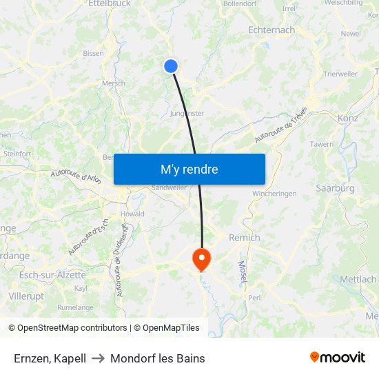 Ernzen, Kapell to Mondorf les Bains map