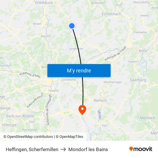 Heffingen, Scherfemillen to Mondorf les Bains map