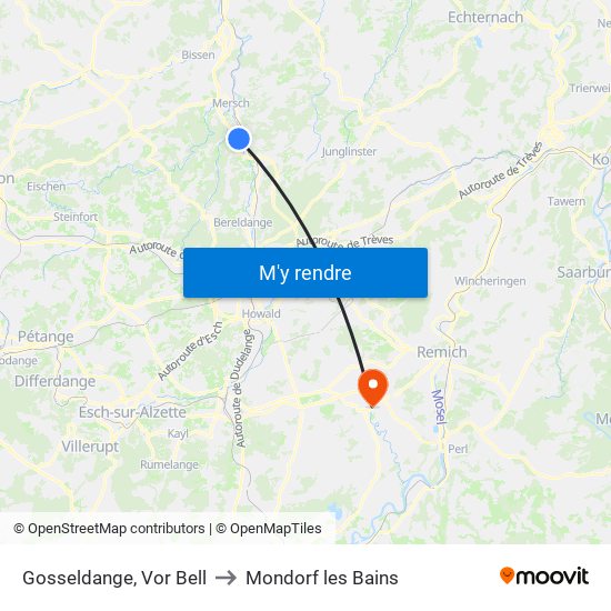 Gosseldange, Vor Bell to Mondorf les Bains map