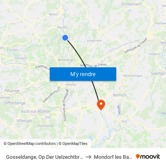 Gosseldange, Op Der Uelzechtbréck to Mondorf les Bains map