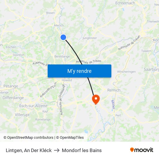 Lintgen, An Der Kléck to Mondorf les Bains map