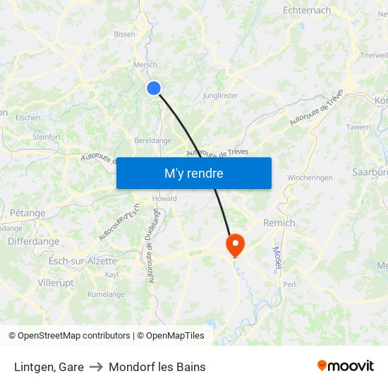 Lintgen, Gare to Mondorf les Bains map