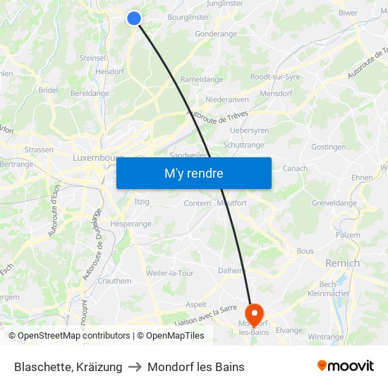 Blaschette, Kräizung to Mondorf les Bains map