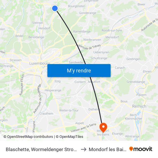 Blaschette, Wormeldenger Strooss to Mondorf les Bains map