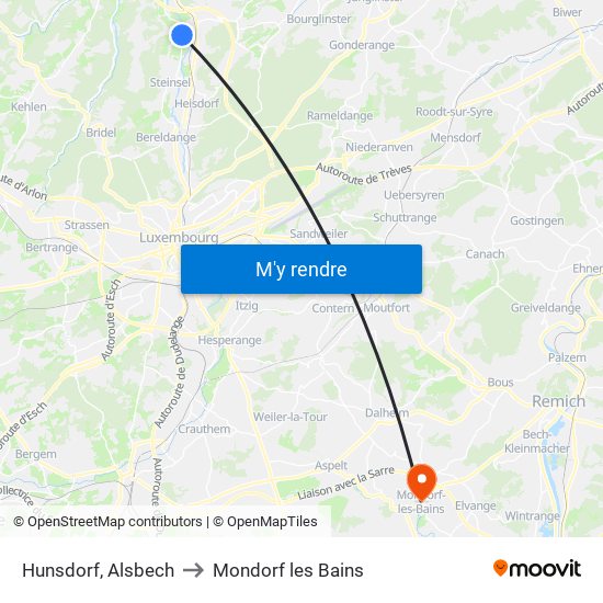 Hunsdorf, Alsbech to Mondorf les Bains map
