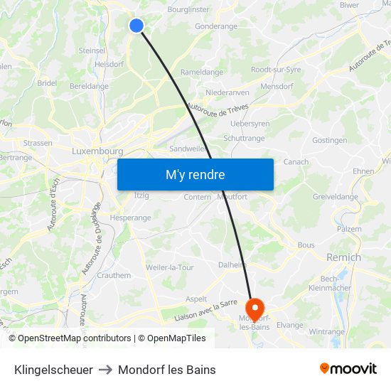 Klingelscheuer to Mondorf les Bains map