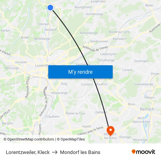 Lorentzweiler, Kleck to Mondorf les Bains map