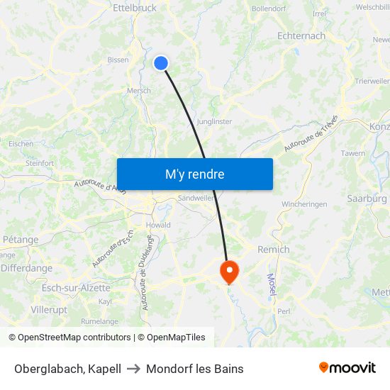 Oberglabach, Kapell to Mondorf les Bains map