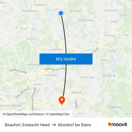 Beaufort, Ennescht Heed to Mondorf les Bains map