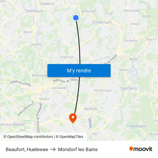 Beaufort, Huelewee to Mondorf les Bains map