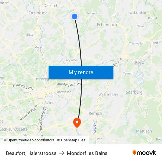 Beaufort, Halerstrooss to Mondorf les Bains map