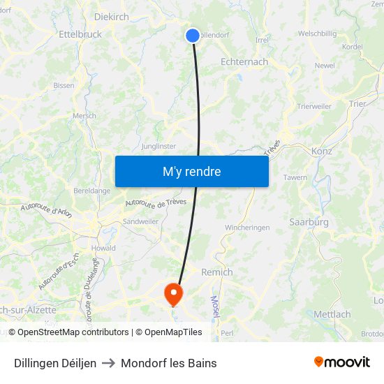 Dillingen Déiljen to Mondorf les Bains map