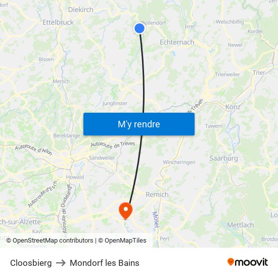 Cloosbierg to Mondorf les Bains map