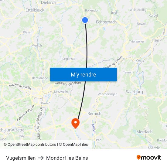 Vugelsmillen to Mondorf les Bains map