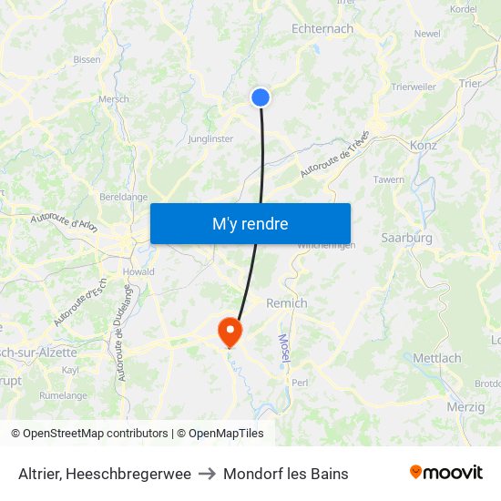 Altrier, Heeschbregerwee to Mondorf les Bains map