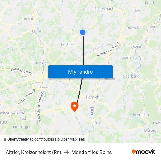 Altrier, Kreizenhéicht (Rn) to Mondorf les Bains map