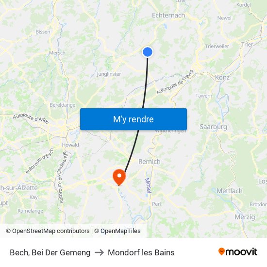 Bech, Bei Der Gemeng to Mondorf les Bains map