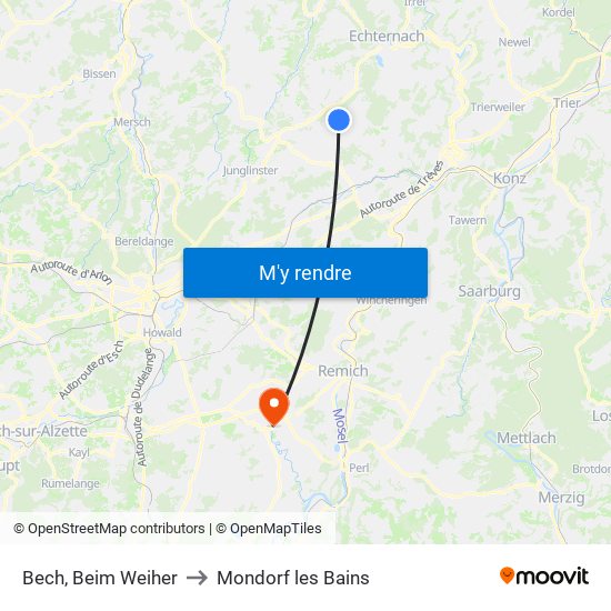 Bech, Beim Weiher to Mondorf les Bains map