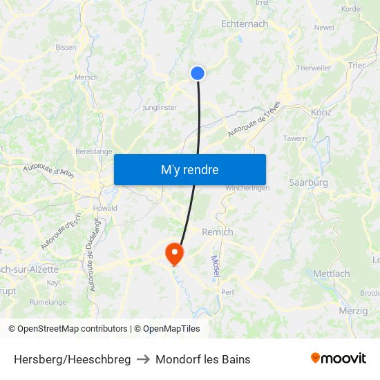 Hersberg/Heeschbreg to Mondorf les Bains map