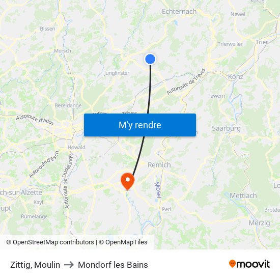 Zittig, Moulin to Mondorf les Bains map