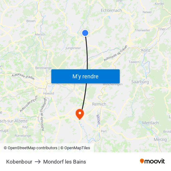 Kobenbour to Mondorf les Bains map