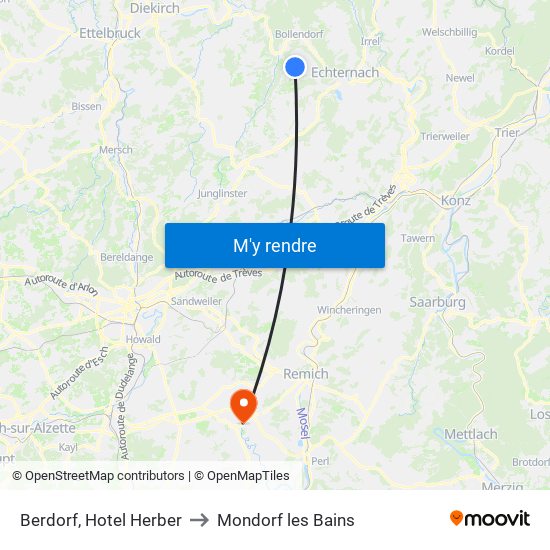 Berdorf, Hotel Herber to Mondorf les Bains map