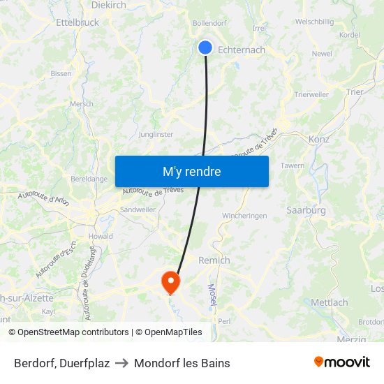 Berdorf, Duerfplaz to Mondorf les Bains map