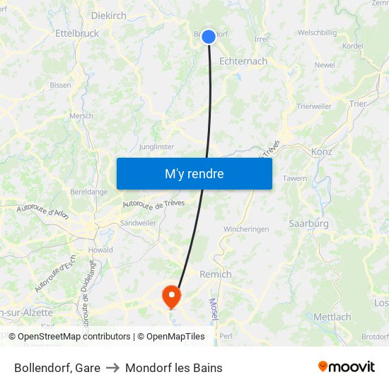 Bollendorf, Gare to Mondorf les Bains map